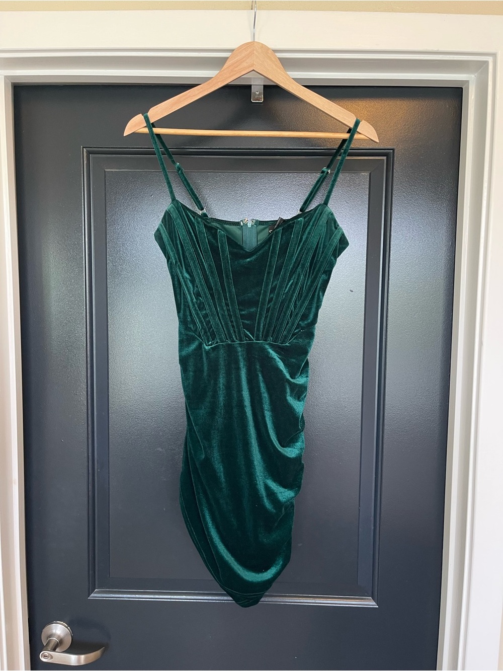 Windsor Deep Teal Velvet Ruched Mini Dress - Picture 3 of 5